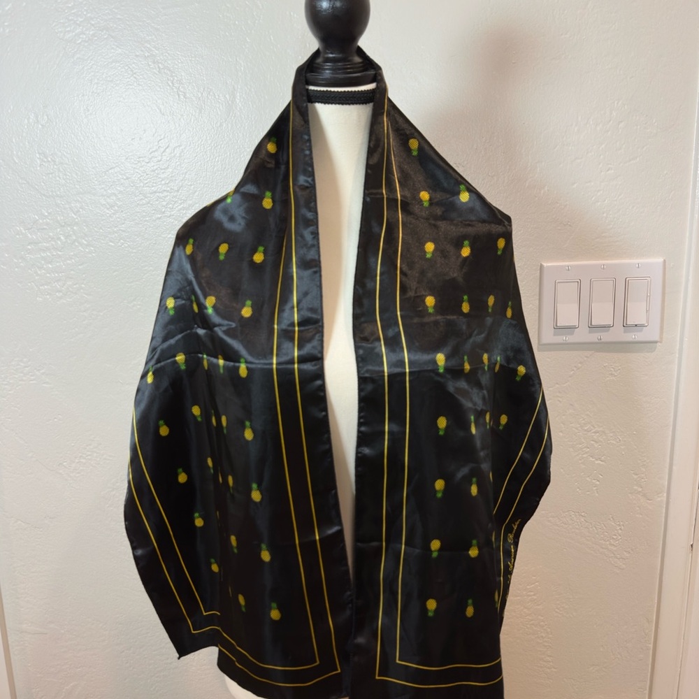 Black Scarf with Pineapple Print. DAR 55” x 12”